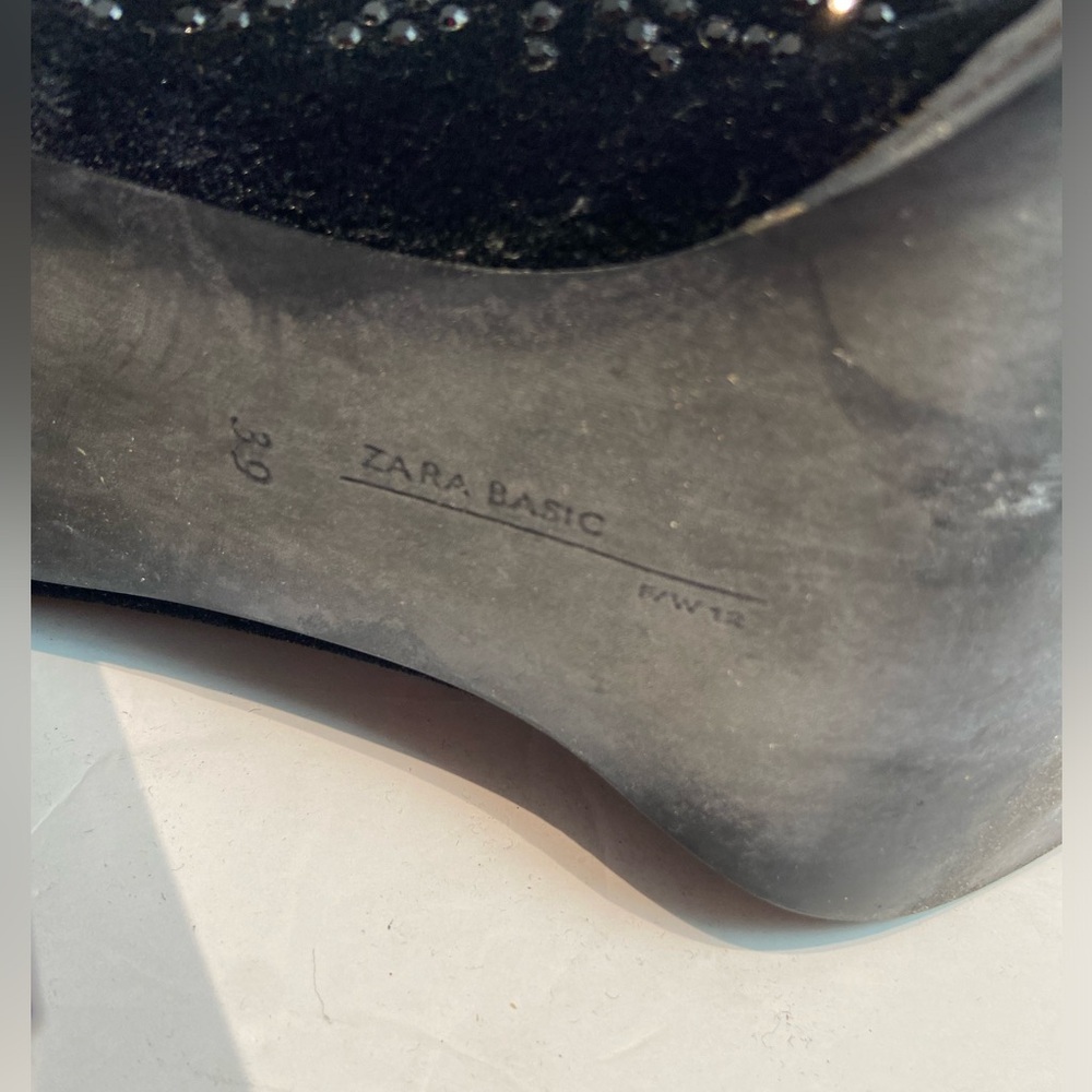 Zara Black Sequin Velvet Ankle Zip-Up Boots Size 39 / 8.5 - Picture 6 of 13